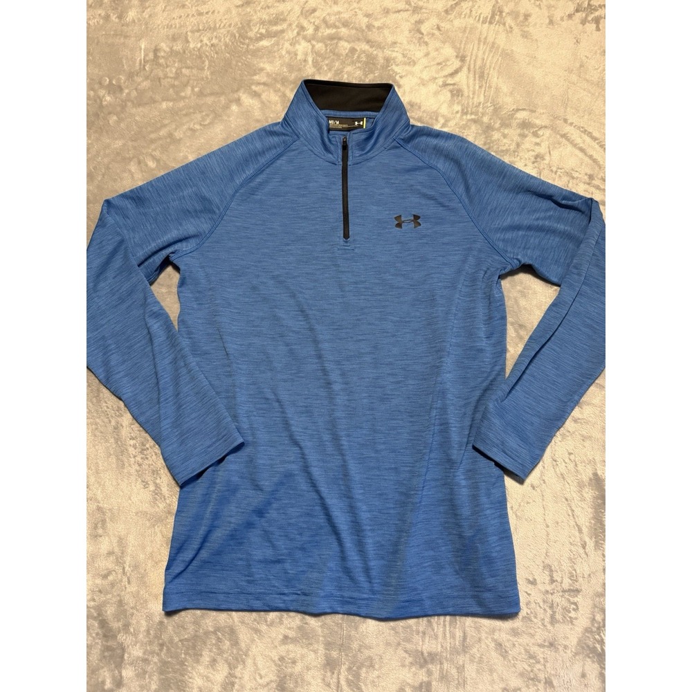 Under Armour 1/4 Zip Pullover Mens Size Medium Blue Mock Neck Athleisure Golf - Picture 1 of 5